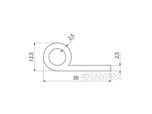 "P" Silikonprofil mit Loch, 30x12,5/2,5mm, 60°ShA, -60°C/+250°C, weiß, 